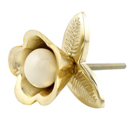 Golden Iron Cream Ceramic Bloom Cabinet Knobs